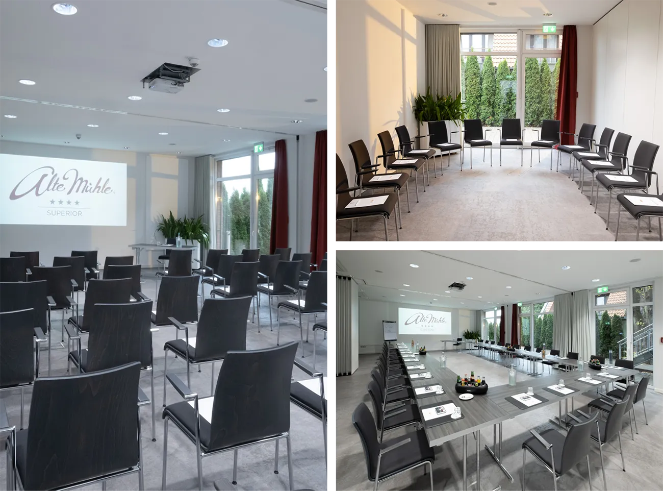 3 Bilder, welche den Raum Phaeton in unterschiedlichen Aufteilungen und unterschiedlicher Bestuhlung abbilden