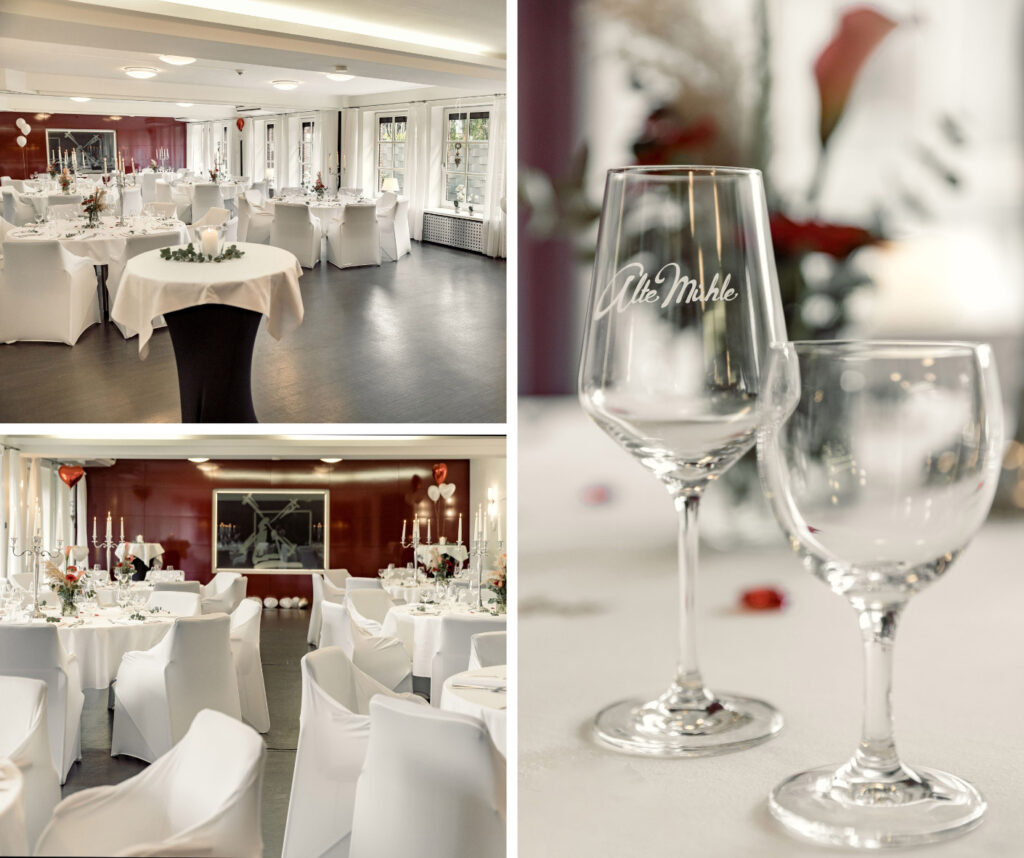 festlich arrangierter Raum aus drei Perspektiven